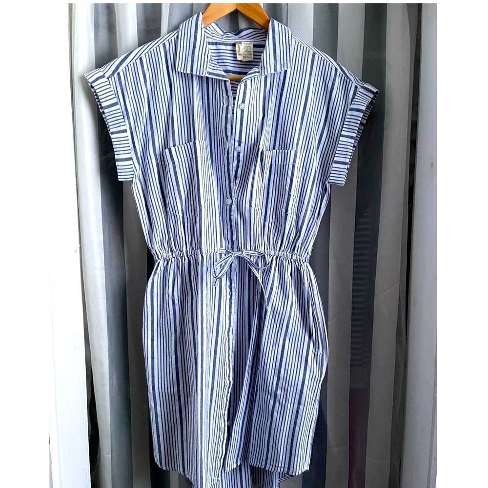 Nautical Cotton Button Up Shirt Dress